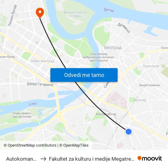 Autokomanda to Fakultet za kulturu i medije Megatrend map