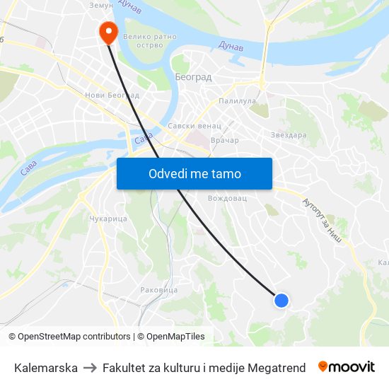 Kalemarska to Fakultet za kulturu i medije Megatrend map