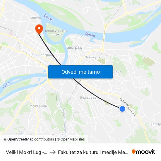 Veliki Mokri Lug - Izlaz to Fakultet za kulturu i medije Megatrend map