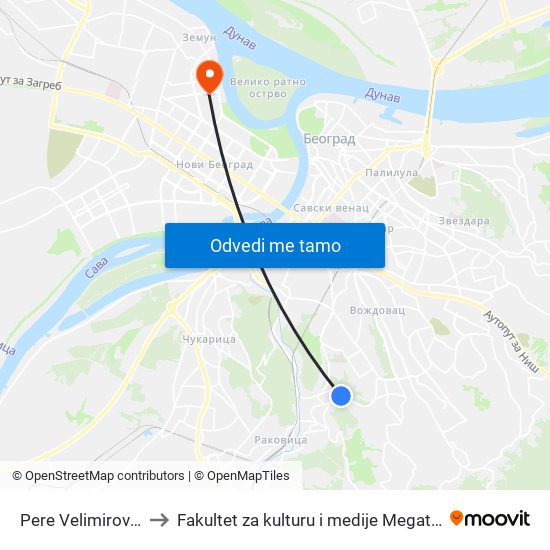 Pere Velimirovića to Fakultet za kulturu i medije Megatrend map