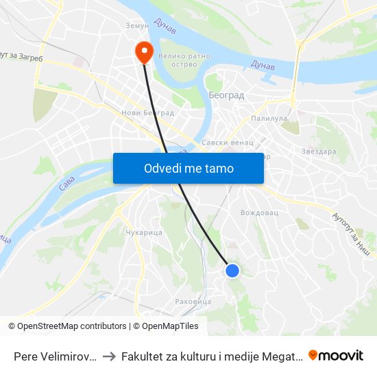 Pere Velimirovića to Fakultet za kulturu i medije Megatrend map