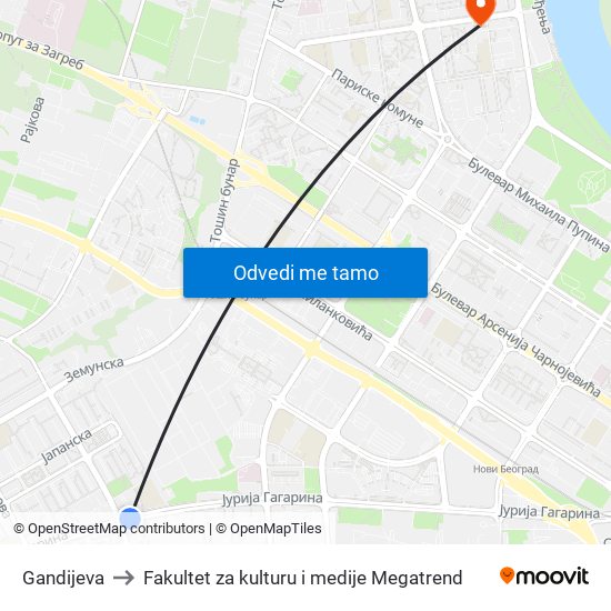 Gandijeva to Fakultet za kulturu i medije Megatrend map