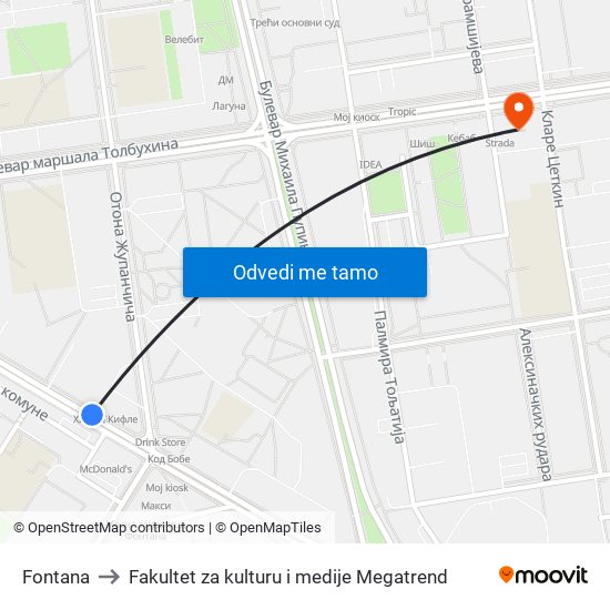 Fontana to Fakultet za kulturu i medije Megatrend map