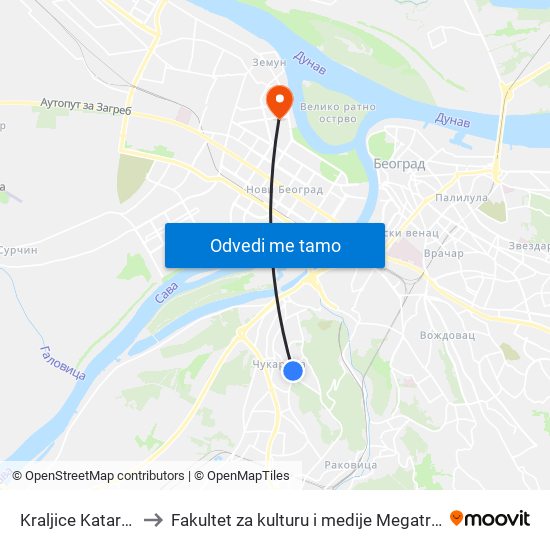 Kraljice Katarine to Fakultet za kulturu i medije Megatrend map