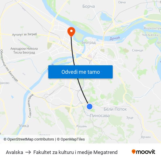 Avalska to Fakultet za kulturu i medije Megatrend map