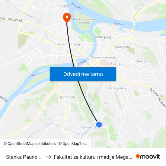 Stanka Paunovića to Fakultet za kulturu i medije Megatrend map