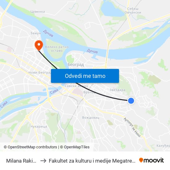 Milana Rakića to Fakultet za kulturu i medije Megatrend map