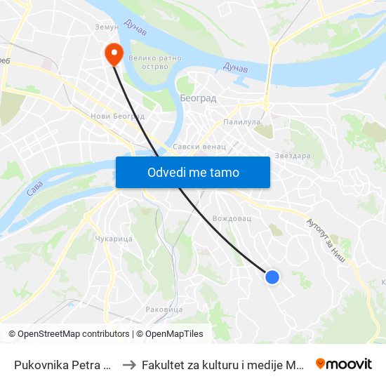 Pukovnika Petra Mišića to Fakultet za kulturu i medije Megatrend map