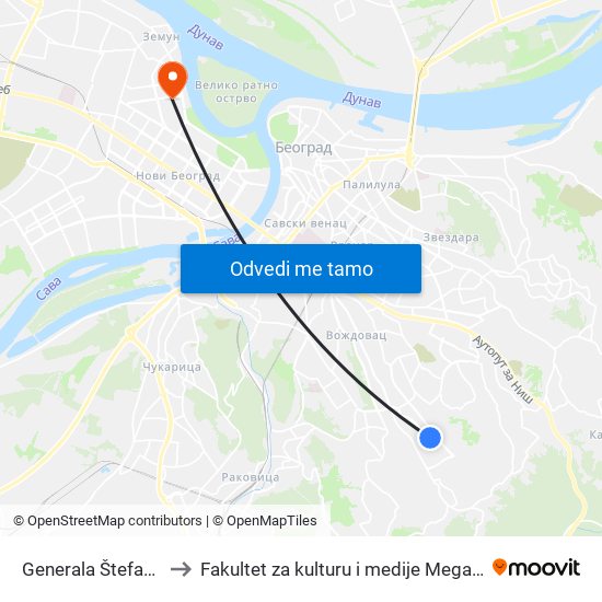 Generala Štefanika to Fakultet za kulturu i medije Megatrend map