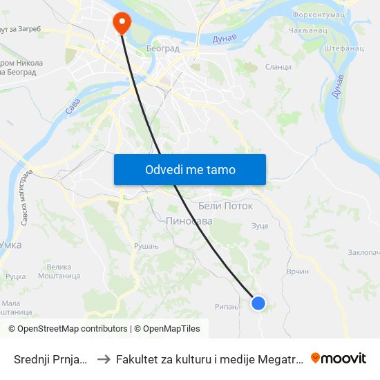 Srednji Prnjavor to Fakultet za kulturu i medije Megatrend map