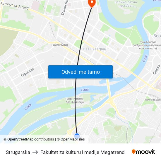 Strugarska to Fakultet za kulturu i medije Megatrend map