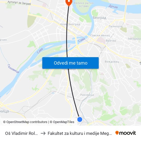 Oš Vladimir Rolović to Fakultet za kulturu i medije Megatrend map