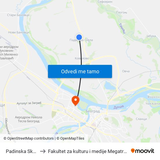 Padinska Skela to Fakultet za kulturu i medije Megatrend map