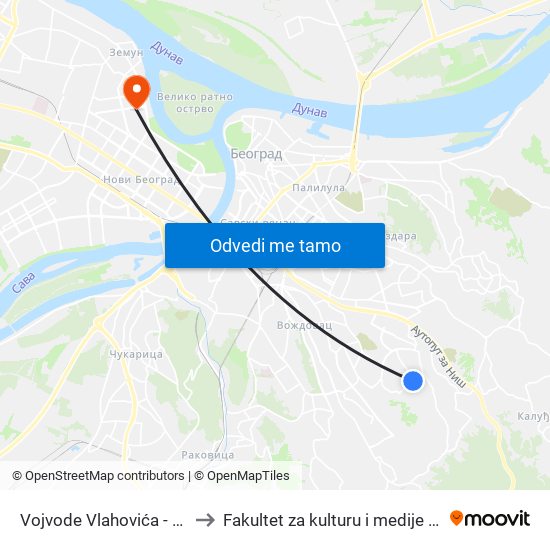 Vojvode Vlahovića - Terminus to Fakultet za kulturu i medije Megatrend map