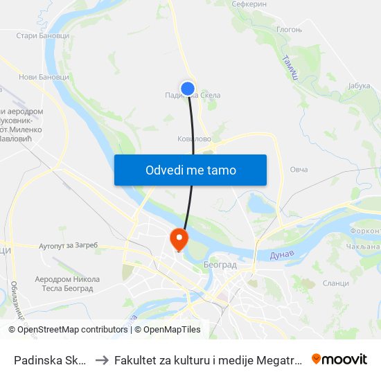 Padinska Skela to Fakultet za kulturu i medije Megatrend map