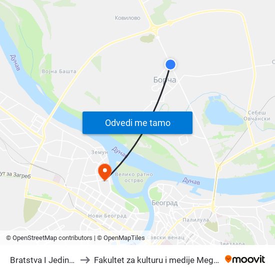 Bratstva I Jedinstva to Fakultet za kulturu i medije Megatrend map