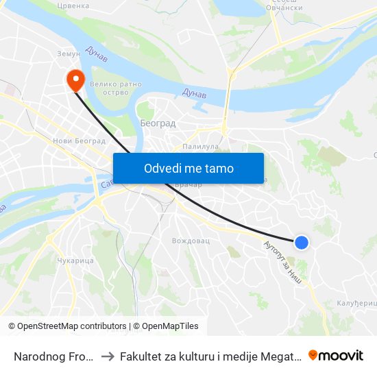 Narodnog Fronta to Fakultet za kulturu i medije Megatrend map