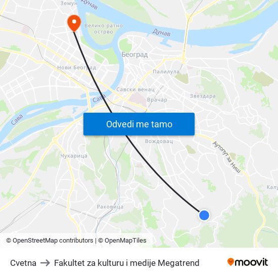 Cvetna to Fakultet za kulturu i medije Megatrend map