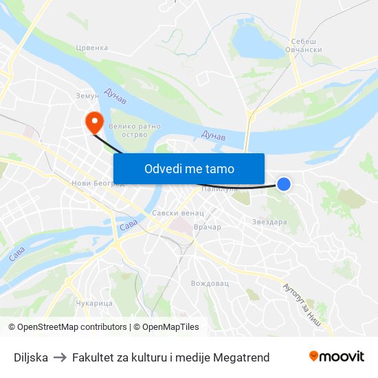 Diljska to Fakultet za kulturu i medije Megatrend map