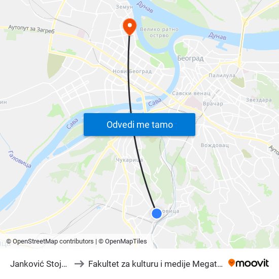 Janković Stojana to Fakultet za kulturu i medije Megatrend map