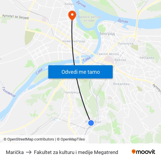 Marička to Fakultet za kulturu i medije Megatrend map