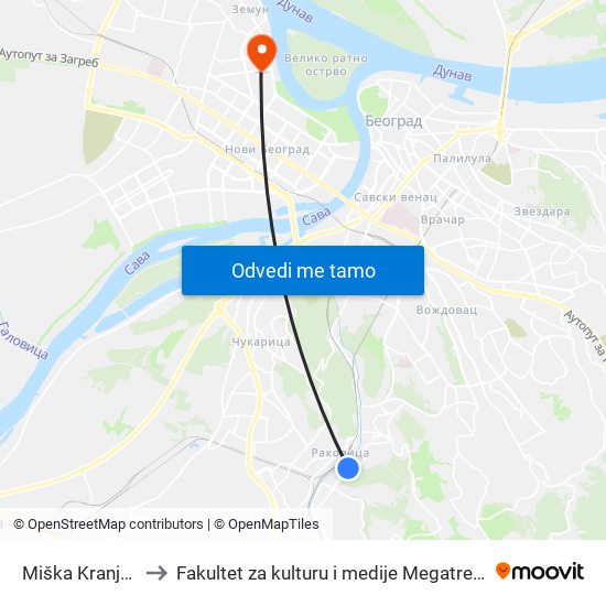 Miška Kranjca to Fakultet za kulturu i medije Megatrend map