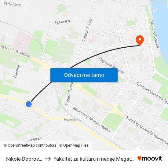 Nikole Dobrovića to Fakultet za kulturu i medije Megatrend map