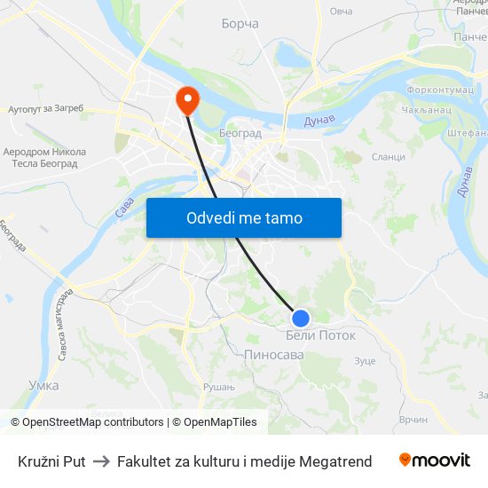 Kružni Put to Fakultet za kulturu i medije Megatrend map