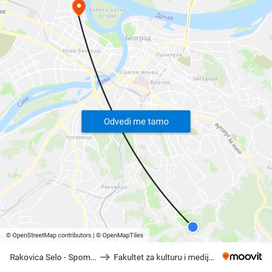 Rakovica Selo - Spomen Česma to Fakultet za kulturu i medije Megatrend map