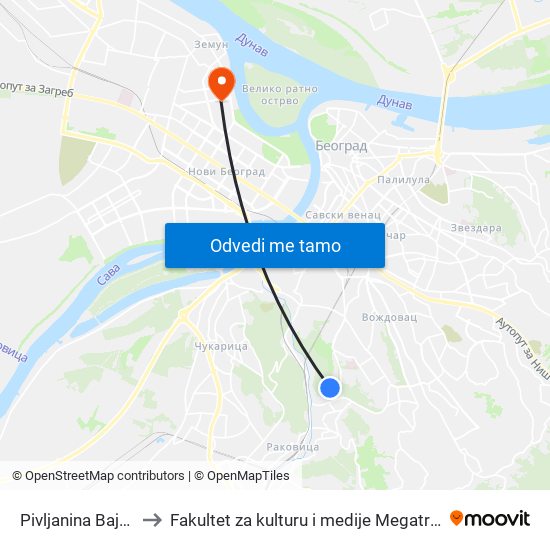 Pivljanina Baje 1 to Fakultet za kulturu i medije Megatrend map