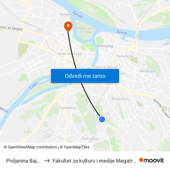 Pivljanina Baje 1 to Fakultet za kulturu i medije Megatrend map