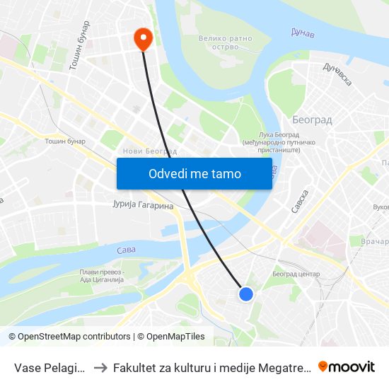 Vase Pelagića to Fakultet za kulturu i medije Megatrend map