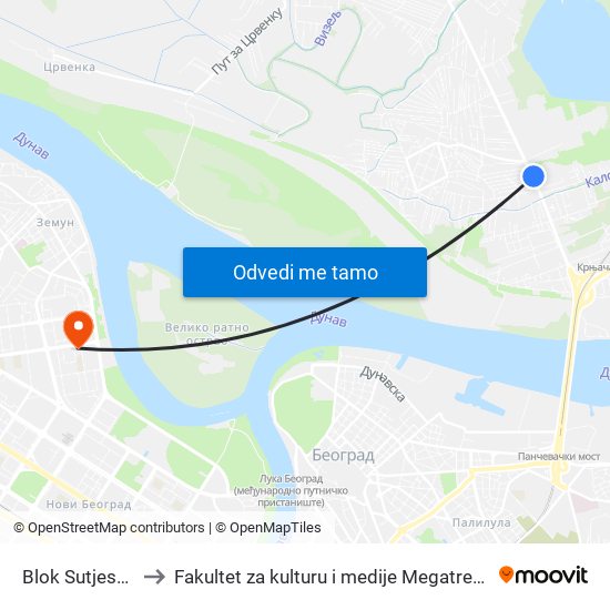 Blok Sutjeska to Fakultet za kulturu i medije Megatrend map