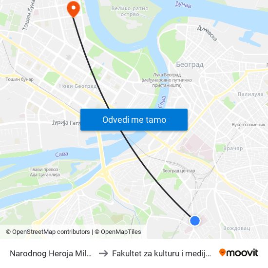 Narodnog Heroja Milana Tepića to Fakultet za kulturu i medije Megatrend map