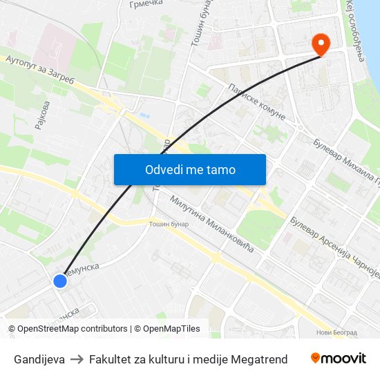 Gandijeva to Fakultet za kulturu i medije Megatrend map