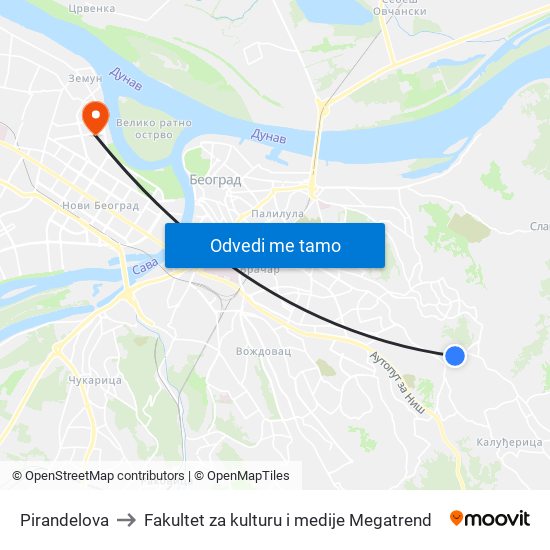 Pirandelova to Fakultet za kulturu i medije Megatrend map