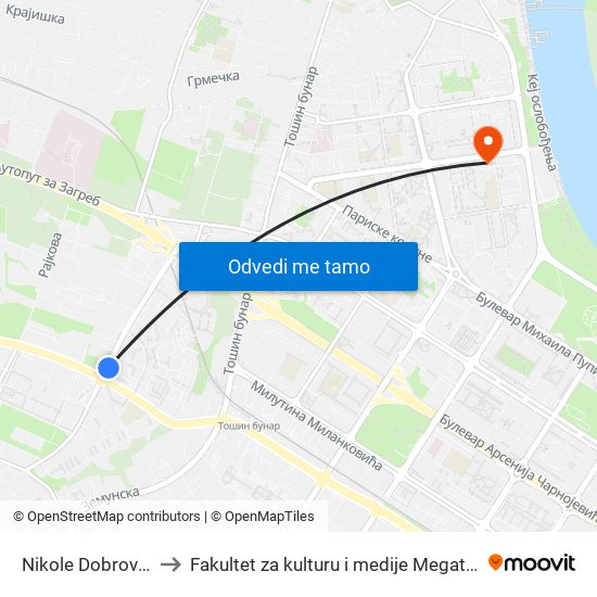 Nikole Dobrovića to Fakultet za kulturu i medije Megatrend map