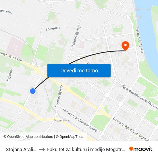 Stojana Aralice to Fakultet za kulturu i medije Megatrend map