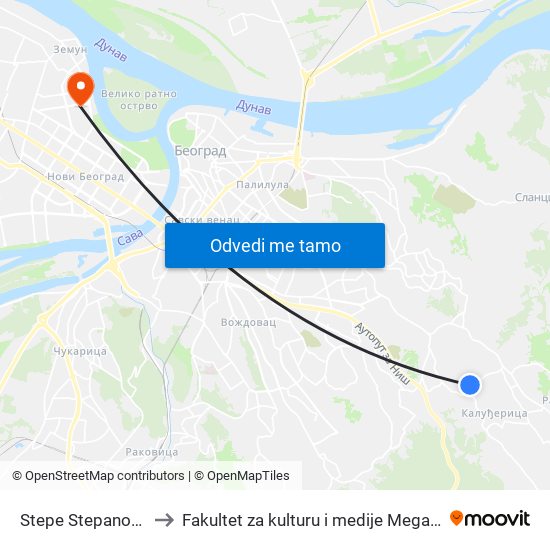 Stepe Stepanovića to Fakultet za kulturu i medije Megatrend map