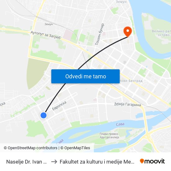 Naselje Dr. Ivan Ribar to Fakultet za kulturu i medije Megatrend map