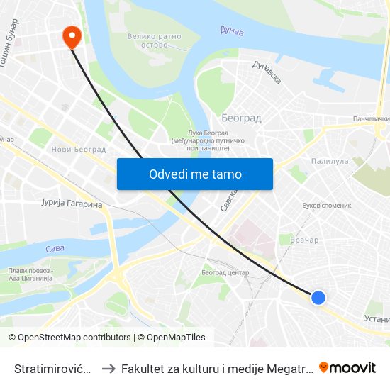 Stratimirovićeva to Fakultet za kulturu i medije Megatrend map