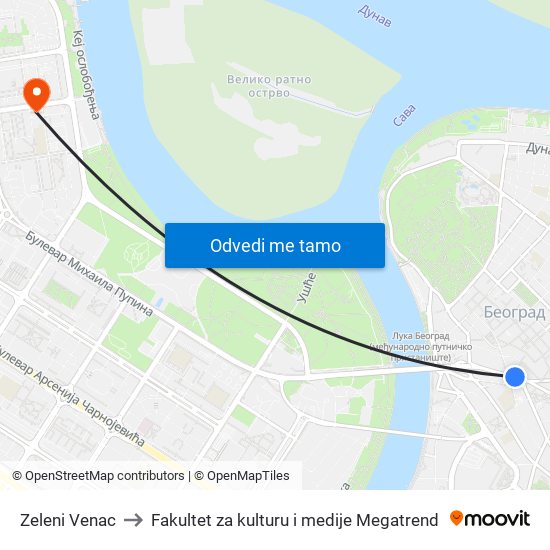 Zeleni Venac to Fakultet za kulturu i medije Megatrend map