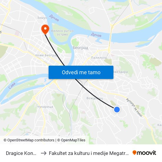 Dragice Končar to Fakultet za kulturu i medije Megatrend map