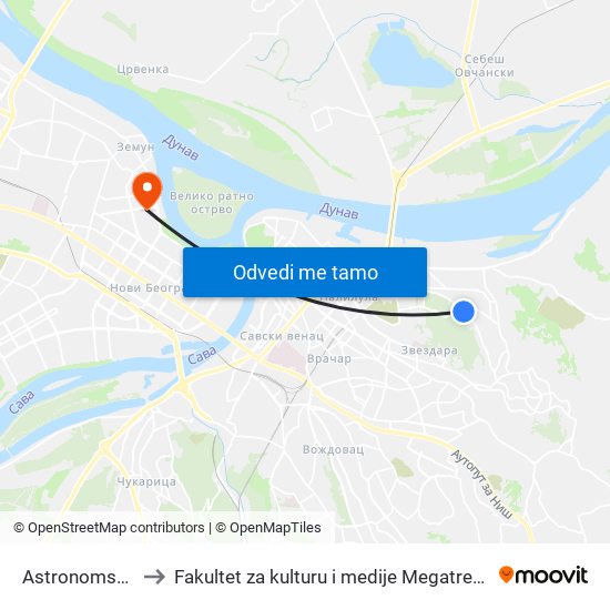 Astronomska to Fakultet za kulturu i medije Megatrend map