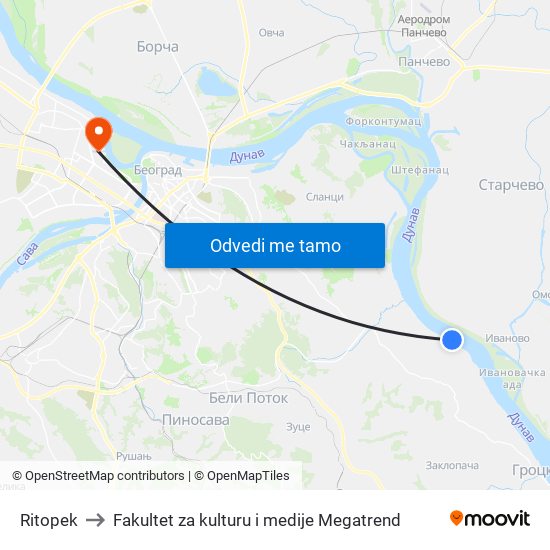 Ritopek to Fakultet za kulturu i medije Megatrend map