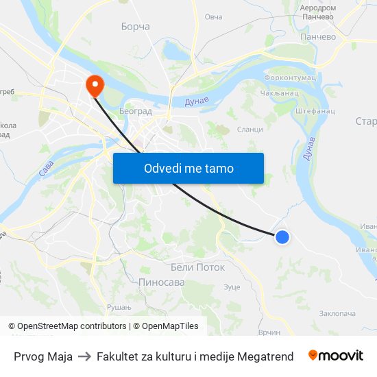 Prvog Maja to Fakultet za kulturu i medije Megatrend map