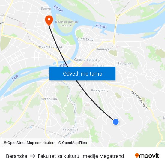 Beranska to Fakultet za kulturu i medije Megatrend map