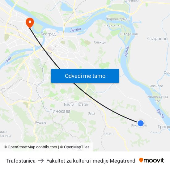 Trafostanica to Fakultet za kulturu i medije Megatrend map