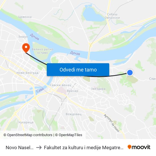 Novo Naselje to Fakultet za kulturu i medije Megatrend map