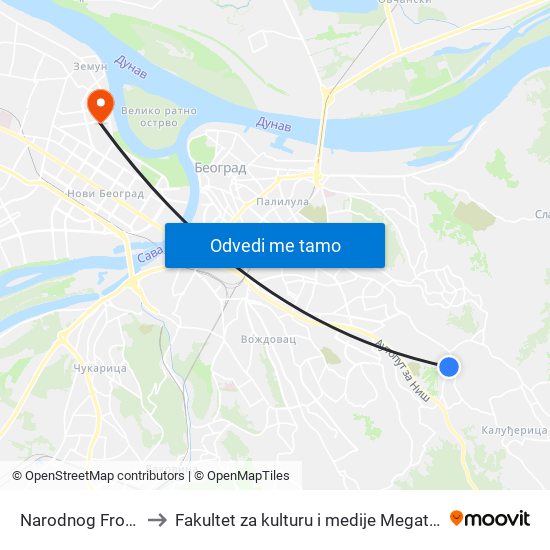 Narodnog Fronta to Fakultet za kulturu i medije Megatrend map